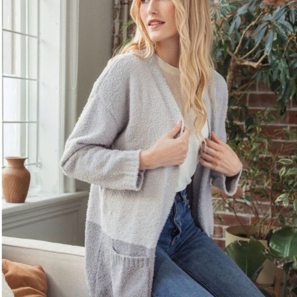 Thread & Supply Cozy Cloud Wrap color block cardigan in gray
